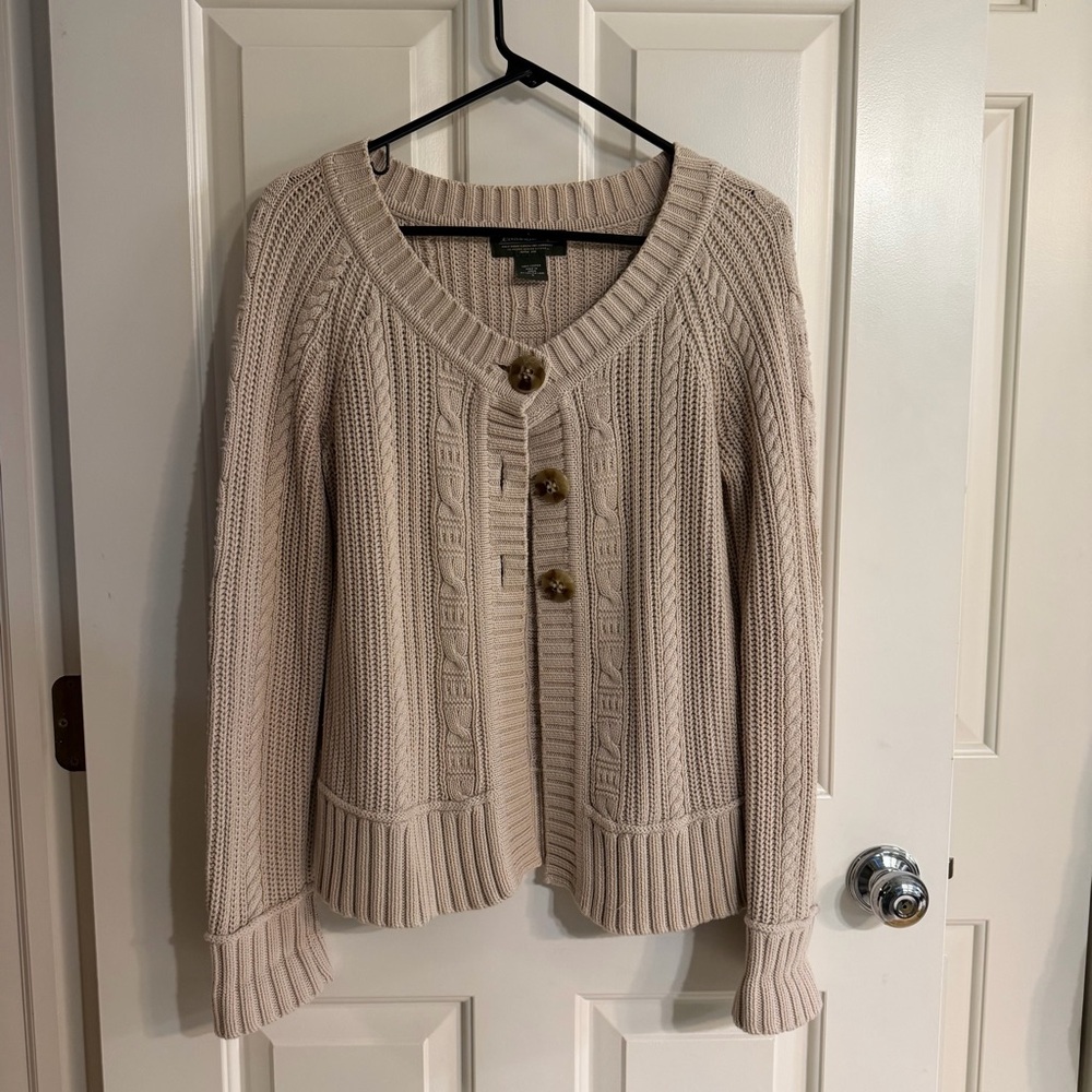 Eddie Bauer Beige Cable Knit Cardigan